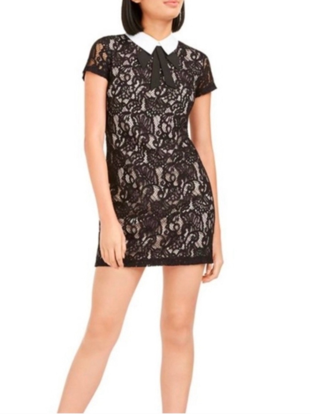 Betsy Johnson Black Lace Short Dress with White Peter Pan Collar